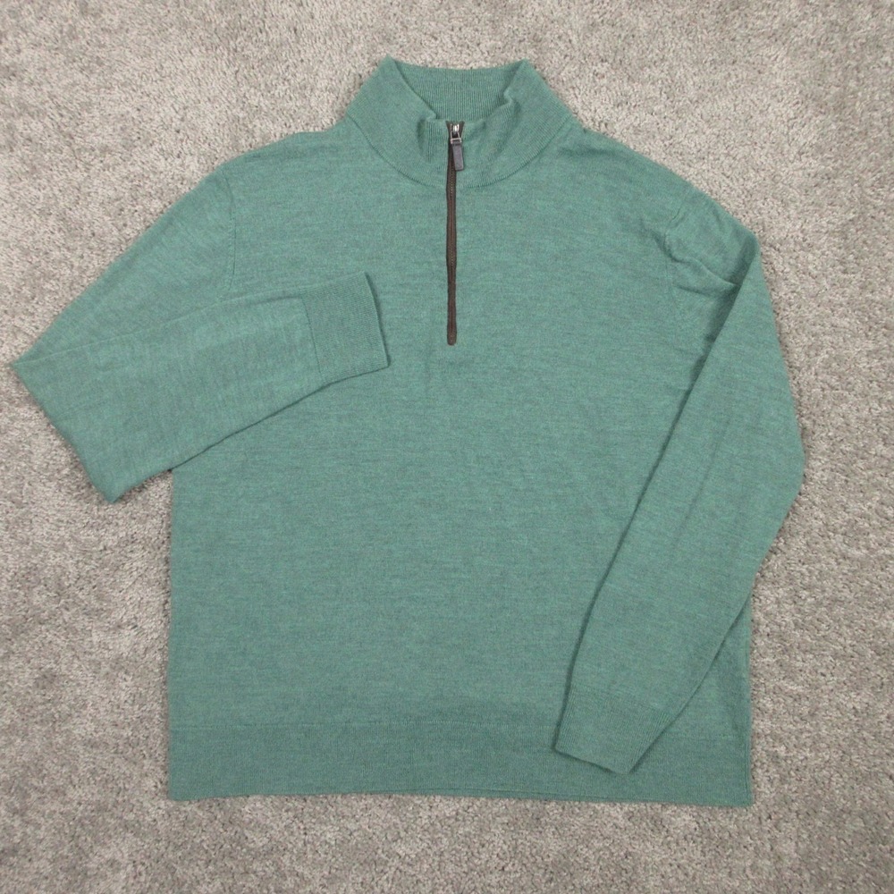 Untuckit Sweater Mens XL Green Solid Merino Wool Belguardo Quarter Zip Pullover